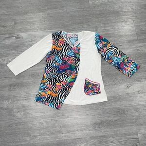 Parsley & Sage Womens Medium Tunic Top Abstract Floral Zebra Graphic Art To Wear